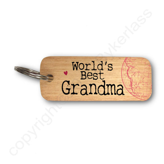 Worlds Best Grandma Rustic Wooden Keyring