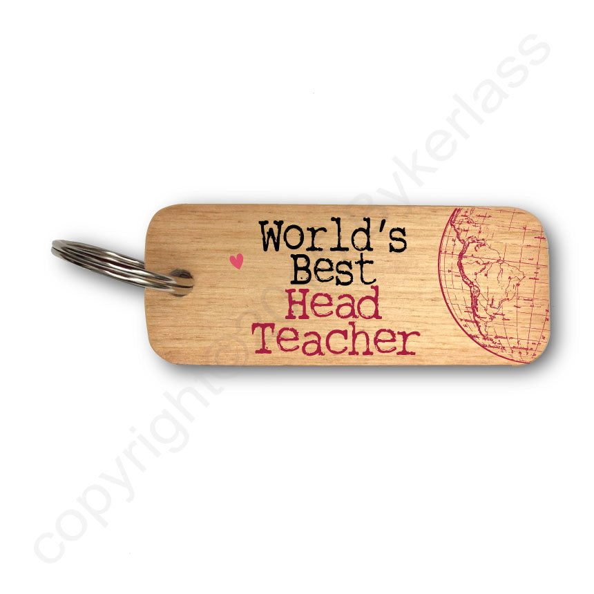 Worlds's Best Head Teacher Rustic Wooden Keyring