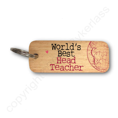 Worlds's Best Head Teacher Rustic Wooden Keyring