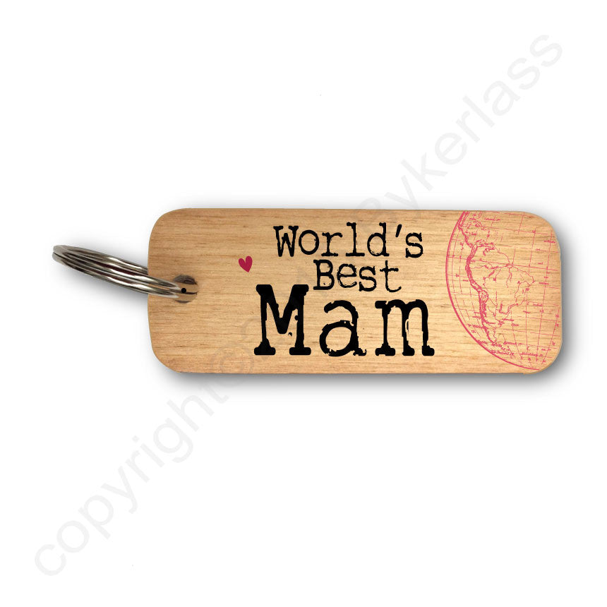 Worlds Best Mam Rustic Wooden Keyring