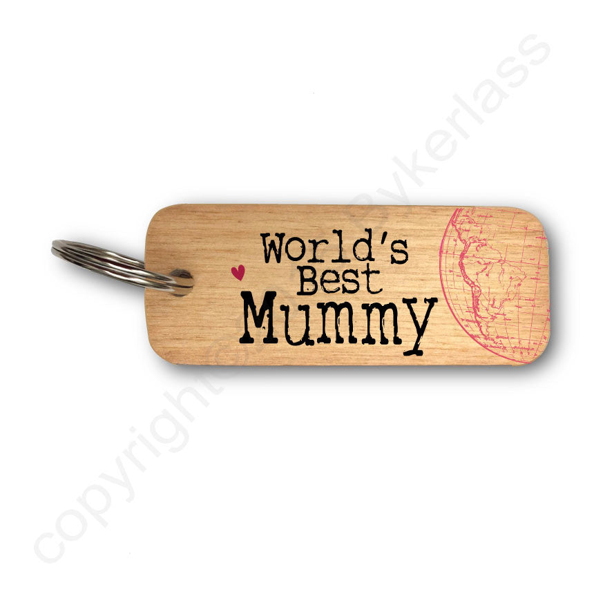 Worlds Best Mummy Rustic Wooden Keyring 