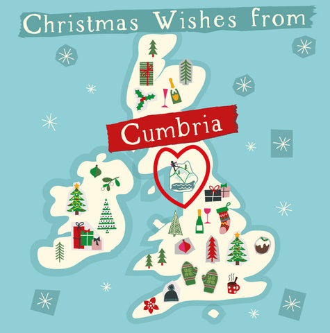 Illustrated UK Map Christmas Card - Cumbrian Card --- XMC19