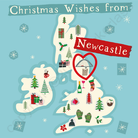 Illustrated UK Map Christmas Card - Newcastle --- MXC2