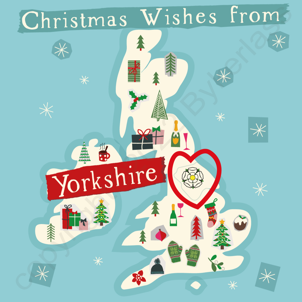 Illustrated UK Map Christmas Card - Yorkshire by Wotmalike