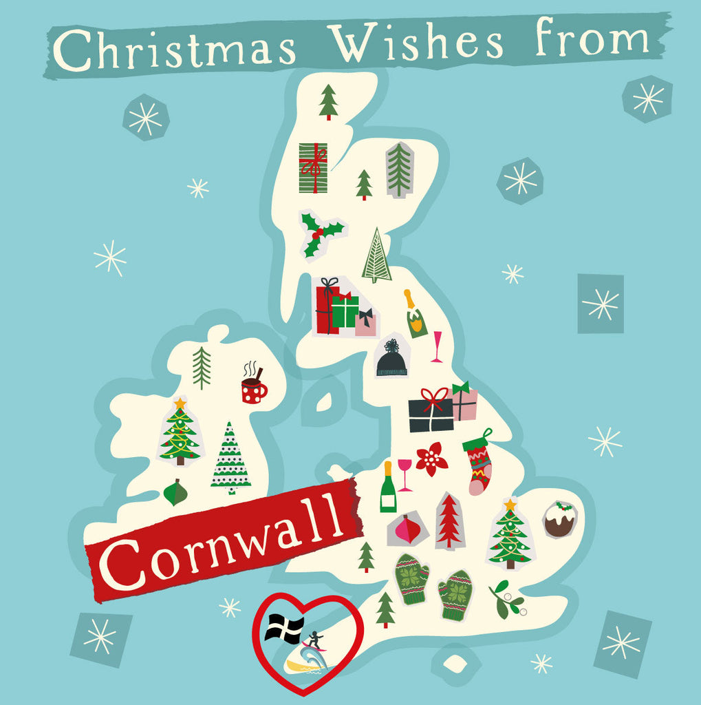 Illustrated UK Map Christmas Card - Cornwall by Wotmalike
