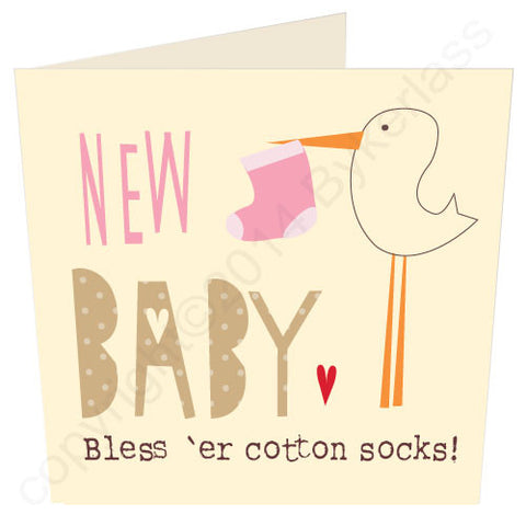 New Baby Bless 'er Cotton Socks - Yorkshire Baby Girl Card (YY12)