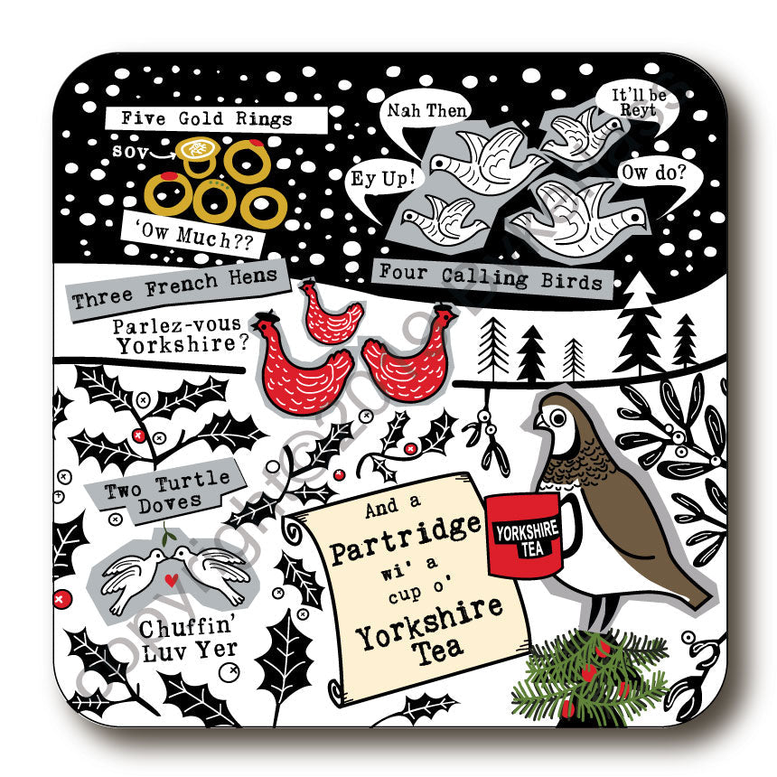 Yorkshire 5 Days of Christmas Cork Backed Coaster by Wotmalike