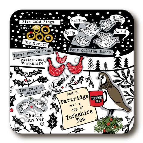 Yorkshire Five Days of Christmas Cork Backed Coaster -  YXCBC1