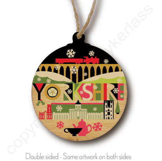 Yorkshire Scape N1 Rustic Wooden Christmas Bauble 