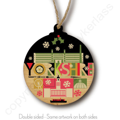 Yorkshire Scape S1 Rustic Wooden Christmas Bauble  - DOUBLE SIDED  RWB1