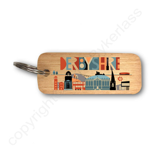 Derbyshire Scape Brights Rustic Wooden Keyring 