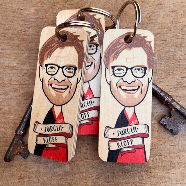 Jurgen Klopp Character Wooden Keyring by Wotmalike