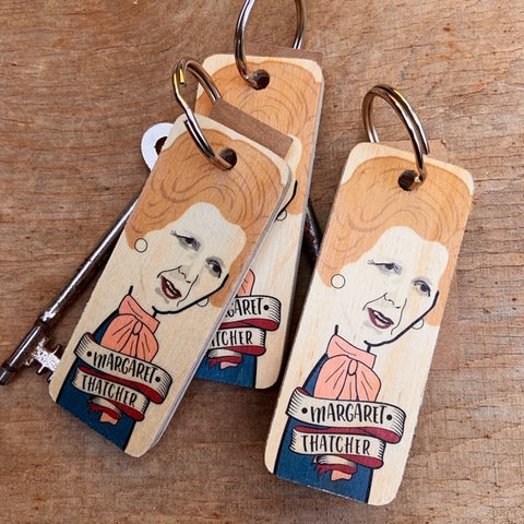 Margaret Thatcher Character Wooden Keyring - RWKR1