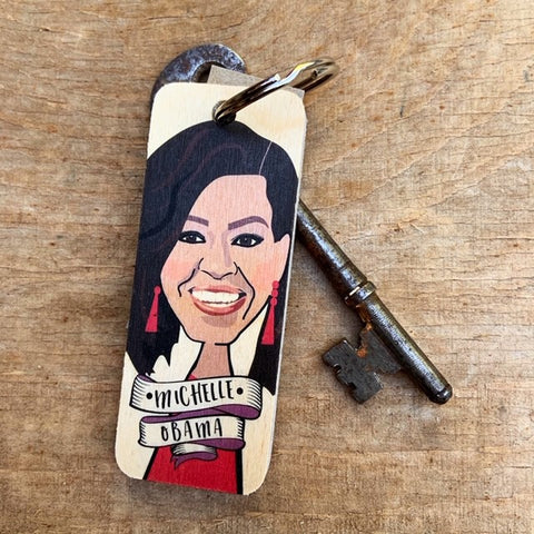 Michelle Obama Character Wooden Keyring - RWKR1