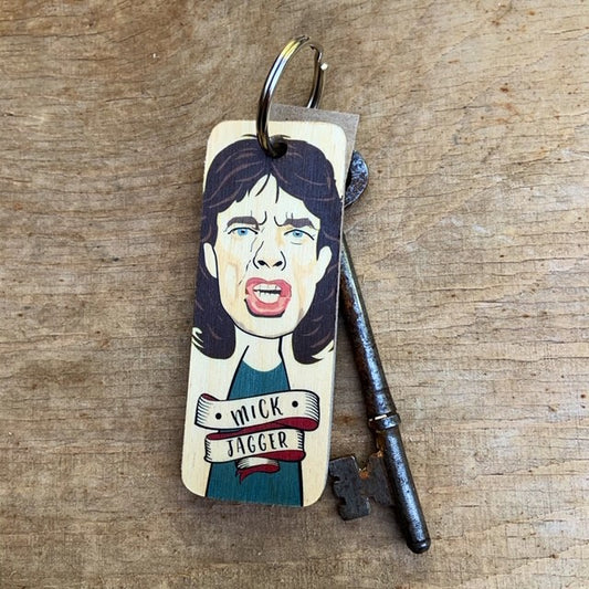 Mick Jagger Character Wooden Keyring.