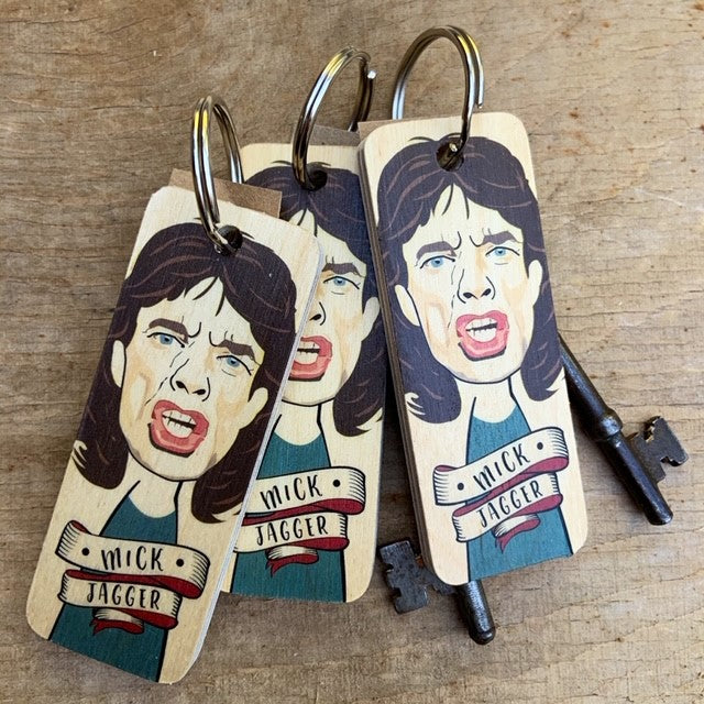 Mick Jagger Character Wooden Keyring By Wotmalike