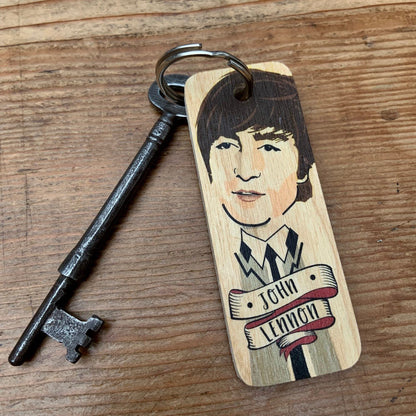John Lennon Character Wooden Keyring by Wotmalike