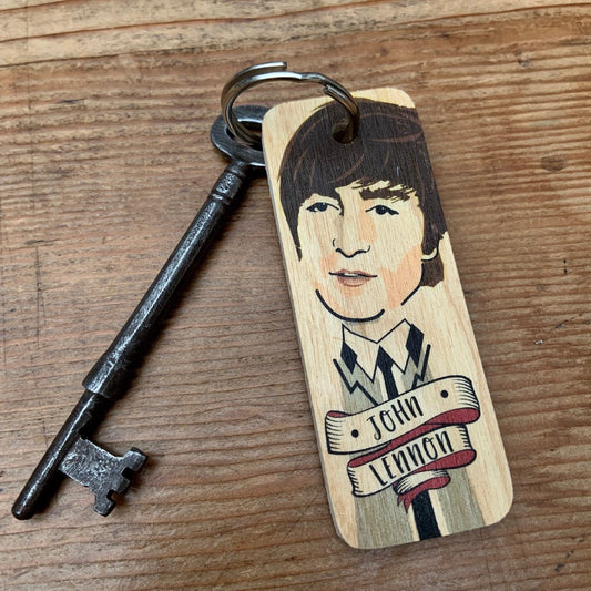 John Lennon Character Wooden Keyring by Wotmalike
