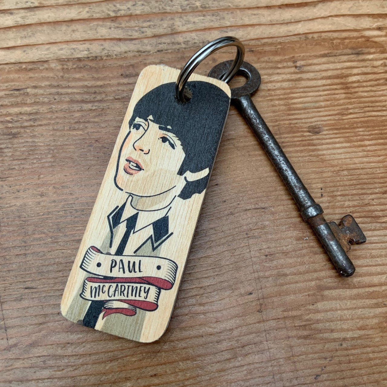 Paul McCartney Character Wooden Keyring by Wotmalike