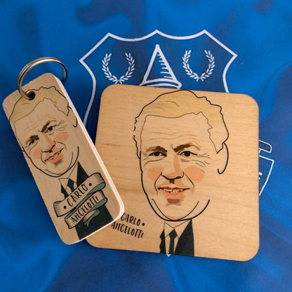 Carlo Ancelotti Character Wooden Keyring
