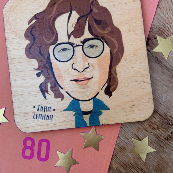 John Lennon (long hair) 1970's - Character Wooden Coaster - RWC1