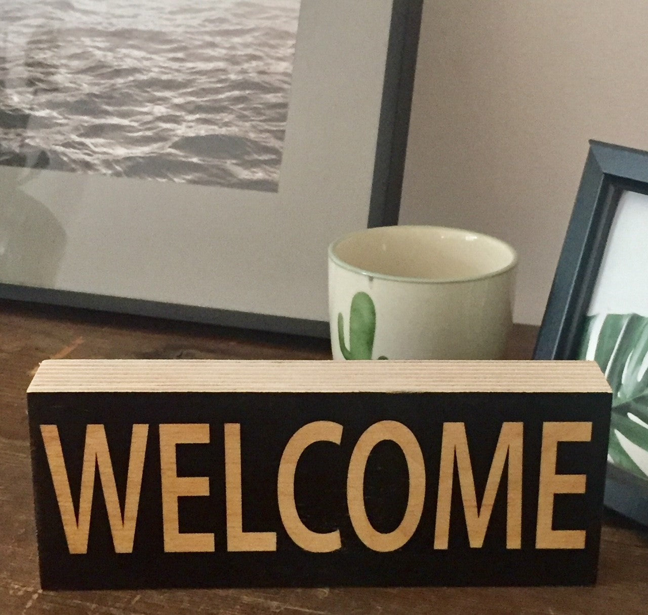 WELCOME / PISS OFF Two Sided Hand Made Wooden Art Block by wotmalike