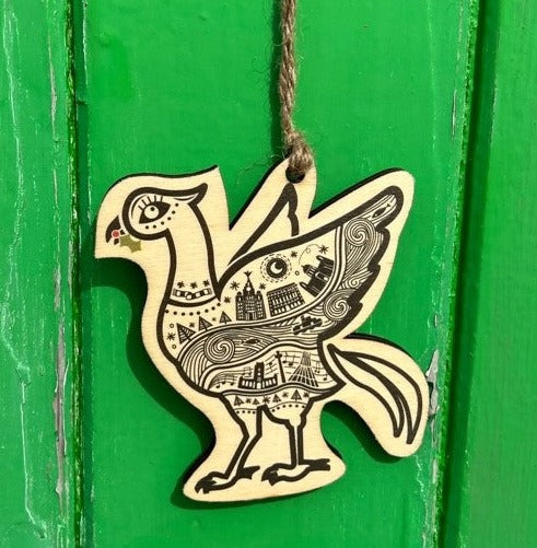 Liver Bird - Line Illustration Wooden Hanging Ornament (Christmas Bauble) by Wotmalike